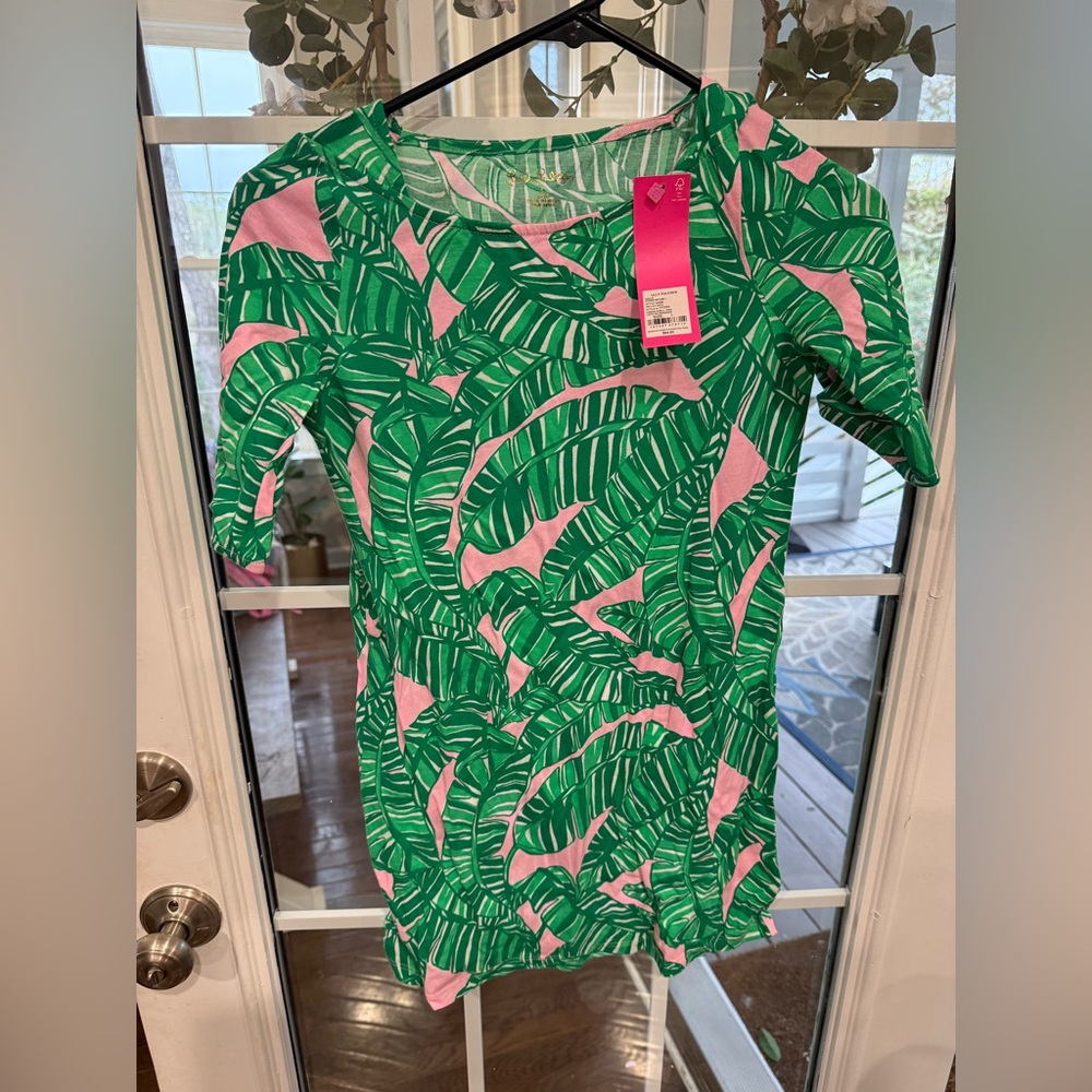 Lilly Pulitzer Girls Melinda  Pink and Green Leaf Dress - Conch Shell Pink